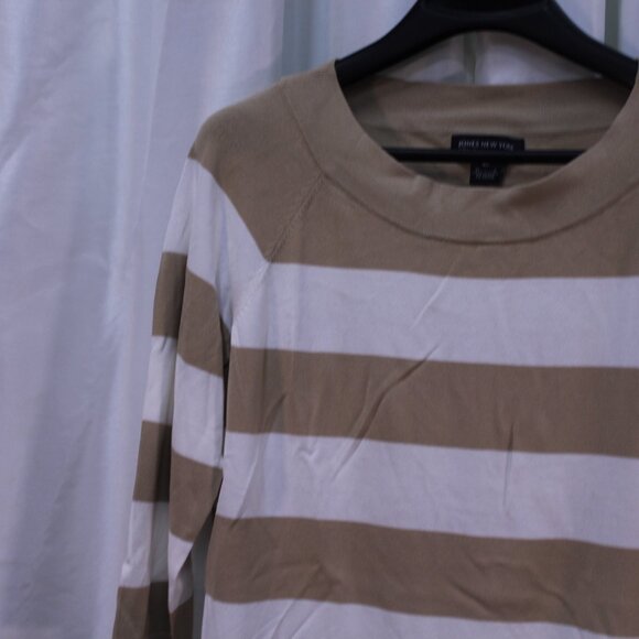 Jones New York Beige and White Striped Long Sleeve Top - Picture 4 of 11